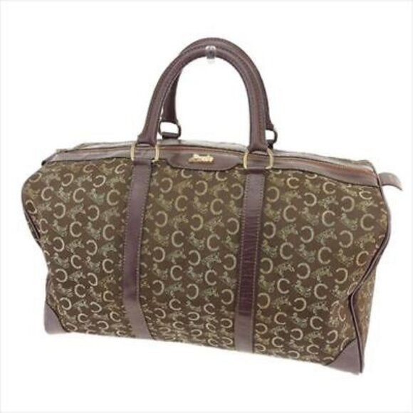 Celine Boston bag Macadam Brown Canvas Leather Woman Authentic Used - Picture 1 of 11